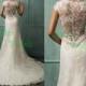 Sheer Lace Low V Back Cap Sleeves Lace Wedding Dress Wedding Gown