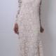 Vintage-Inspired Ivory Lace Crochet Sheer Simple WEDDING Maxi Dress Gown Floor Length BOHO