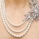 Statement Bridal Necklace, Rhinestone & Pearl Wedding Necklace, Vintage Bridal Jewelry, Art Deco Wedding Jewelry, STARGAZER