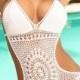 Crochet sexy maillot de bain une pièce blanc Espacement Style Butt 10449-WHT