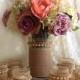 burlap and lace vase and tea candles