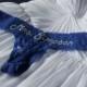 Blaue Spitze-kundenspezifische Braut Höschen, blaue Spitze Thong Brautwäsche, Hochzeitsparty-Geschenk-Unterwäsche, Braut Strass 