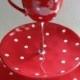 SALE 3 Tier MW Red Sprinkle Cake Stand - White Spots Polka Dots Retro
