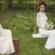 Robe de mariée en dentelle de longue équipée Style Avec Lase manches M38, lacet en ivoire de robe de mariage, robe de mariage av