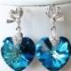 Zana - Bermuda Blue Сердце Swarovski Crystal Серьги - Что-То Синее Свадьбу, Подарки Для Нее, Люкс Для Невест, Подружек Невесты, 
