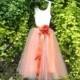Peach And Burnt Orange Junior Bridesmaid Flower Girl Tulle Tutu Gown With Sash