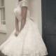 New White/Ivory Чай Длины, Коротких Старинные Кружева Свадебное Платье Размер 6 8 10 12 14 16