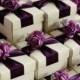 White Wedding Favor Candy Box With Purple Ribbon And Purple , Silver Flowers , DIY Party Paper Favor Box , Candy Box