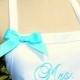 Custom Mrs. Wedding Dress Apron - Brides Bridal Wedding Colors Reception Shower Gift Idea Personalized Ribbon Bow White Aqua Tiffany Blue