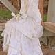 Romantic Bohemian Lace Ruffled Dress Reclaimed Ivory White Wedding Gown Layers Of Vintage Lace, Silk, Tulle, Netting, Hankies, Rosettes