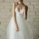 Deep V Neck Floor Length A Line Tiered Tulle Wedding Dress - Juliana By Ouma