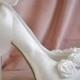 White Ivory Satin Bridal Shoes Boutique Rose Fairytale Bow Wedding Vintage Chic