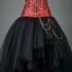 Red and Black Gothic Steampunk Corset High-Low Prom Party Dress