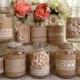 rustic burlap and lace covered mason jar vases