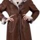 Brown suede with faux chinchilla fur long suede coat