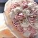 HANDMADE Ivory Satin Rose Silk Crystal Brooch Flower Bride Wedding Bouquet Posy(new)