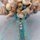 Blue Seashell Bouquet And Boutonniere Set/ Beach Wedding/ Destination Wedding/ Seaside Wedding