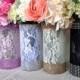 10x lace and rhinestone covered glass vases, wedding, bridal shower, tea party table centerpieces