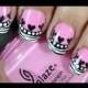 Pink Zebra Heart Nail Art