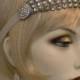 1920's Headpiece, Flapper Headband, Gatsby, Old Hollywood, Vintage Style Headband, White, Silver, Rhinestones No. 63