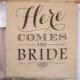 Rustic Linen Here Comes The Bride Wedding Ceremony Ring Bearer Pennant Sign