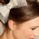 Ivory Bow, Bridal Hair Accessories, Birdcage, Crystal Bow Fascinator, Wedding Hair Clip, Vintage Style Headpiece, Bridal Hair Piece