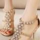 $54.69 Dresswe.com SUPPLIES Fashion Golden Rhinestone Ankle Strap Stiletto Dress Sandals