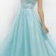 Blue Sparkly Sheer Scoop Neck Open Back Sequined Ball Gown