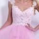 Pink Straps Jeweled Lace Sexy Sheer Back Homecoming Dress