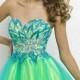 Turquoise Lime Rhinestone Beaded Top Two Tone Cocktail Dress