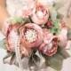 Vintage European Style Luxury Champange wedding artificial flowers bridal bouquets leaves wedding supplies with rhinestone