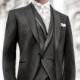 2014 Fit One Button Long Coat Grey Groom Wedding Tuxedos With Vest And Tie Purfle Process Groomsman Suits Business Suits Costume