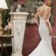 Sheath/Column V-neck Chapel Train Appliques Shiny Crystals Tulle Wedding Dress 2014