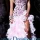 Pink Colorful Beaded Mermaid Style High to Low Ruffled Slit Prom Dress