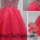 Watermelon Short Rhinestone Top Strapless Lace Up Back Homecoming Dress 2014