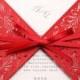 Red Square Invitation Cards With Ribbon, Laser Cut Invites, China Style Wedding Cards, Ship Worldwide 3-5 Days -- Set Of 50 Pcs