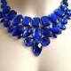 royal blue bib rhinestone necklace, wedding, bridesmaids, prom necklace, gift or for you NEW