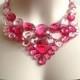 pink bib necklace - hot pink, fuchisa and light pink bib necklace, prom, bridesmaids rhinestone unique bib necklace