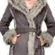 Gray faux suede with fox fur women full length coat