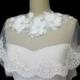 Ivory Lace Bridal Cape Shawl Lace Shrug Wedding Wrap Scalloped Flower Neck Spring Summer Cover up