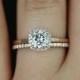 Petite Size Bella & Dia Barra 14kt FB Moissanite And Diamonds Cushion Halo Wedding Set (Other Metals And Stone Options Available)
