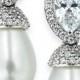 Arabella Bridal Cultured Freshwater Pearl (7mm) and Swarovski Zirconia (2-1/4 ct. t.w.) Drop Earrings in Sterling Silver