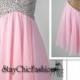 Sparkly Top Pink Short Open Back Chiffon Prom Dress for Junior