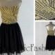 Gold Black Strapless Striped Beaded Top Short Homecoming Dress