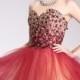 Sparkly Gold Red Rhinestone Beaded Top Short Strapless Two Tone Dress 2015