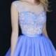 2014 Periwinkle Short Sheer Neck Floral Embroidery Party Dress