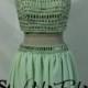 Lime Short Rhinestone Beaded Two Pieces Chiffon Prom Dress For Sale