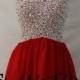 Red Short Sequin Beaded Top Open Back Chiffon Homecoming Dress 2014