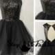 Black Sequined Top Lace Applique Sheer Neck Ruched Open Back Prom Dress
