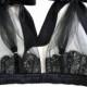 BELLE Black Grecian Tulle Bra With Silk Satin Bows - Black Sleepwear Lingerie